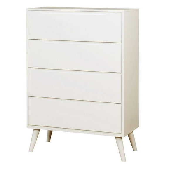 Furniture of America Belkor Mid-Century Modern Wood 4-Drawer Chest in White