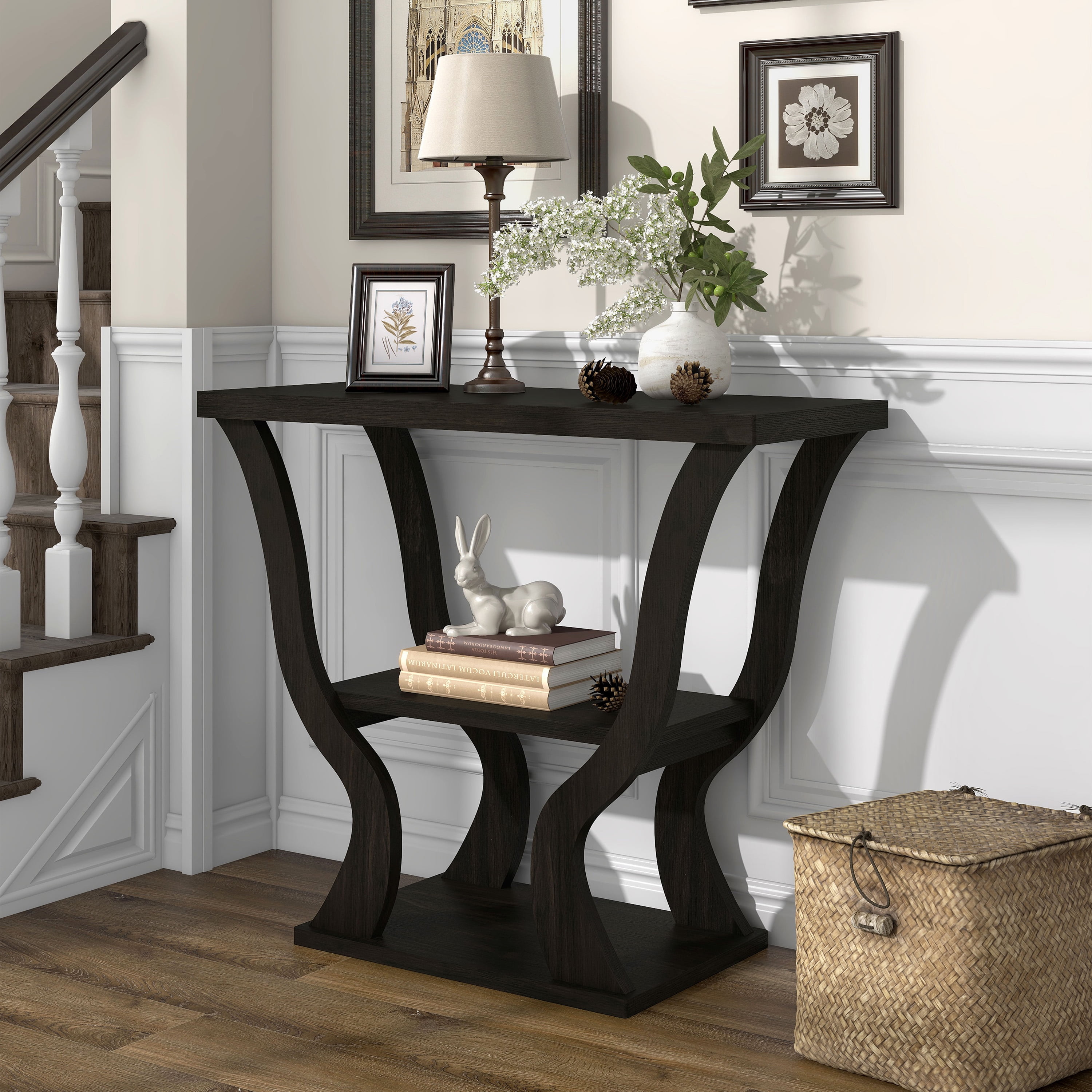 Espresso Brown 39" Wood Console Table with Storage