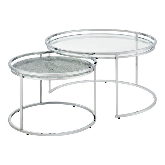 Furniture of America Belmont Metal 2-Piece Nesting Table in Chrome and Clear