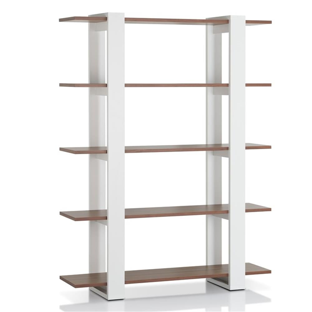 Modern White and Walnut 5-Shelf Standard Bookcase