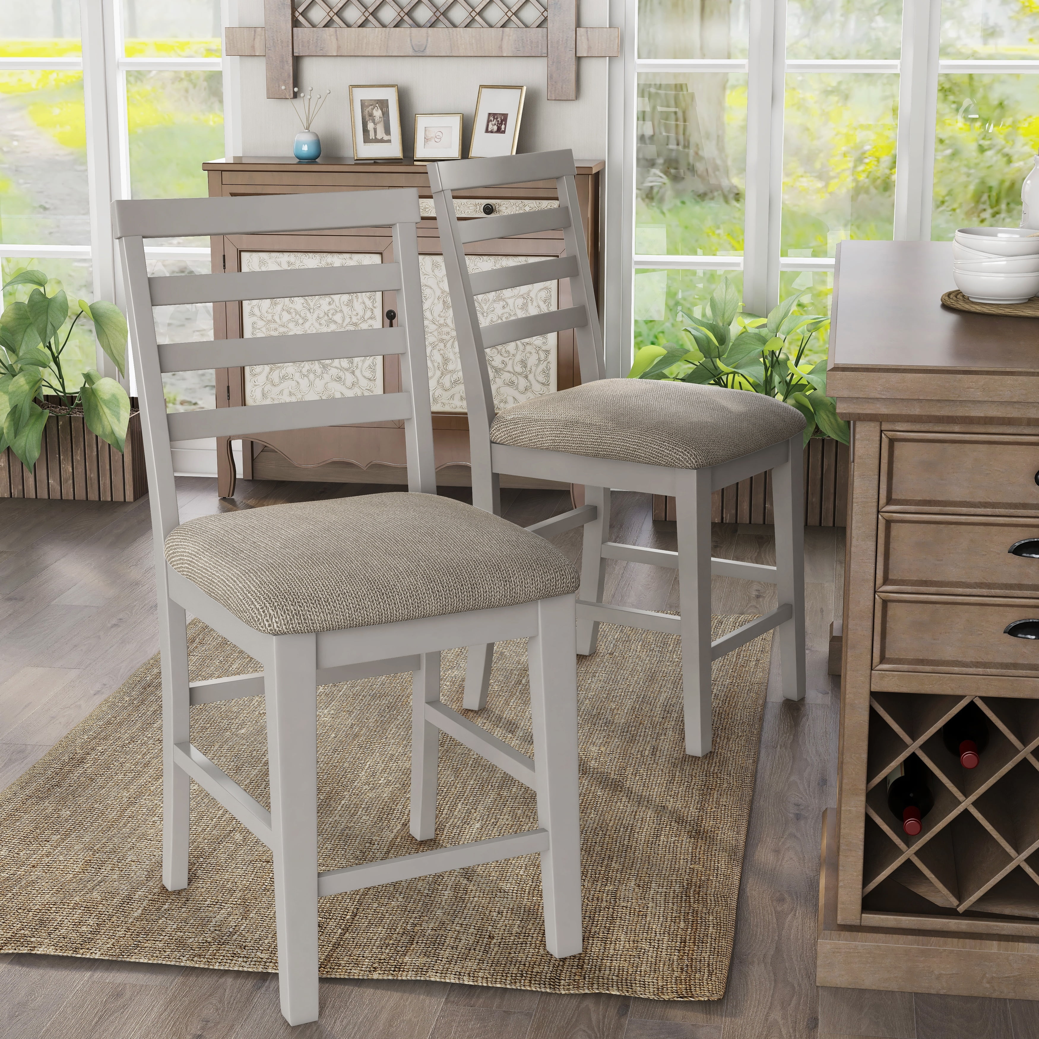 Furniture of America Biaz Farmhouse White Wood Counter Height Chairs (Set of 2)