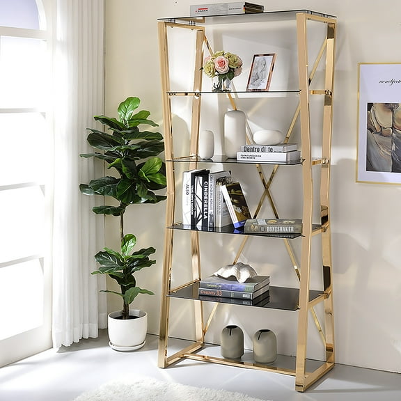 Furniture of America Bijou Metal 4-Shelf Bookcase, Gold