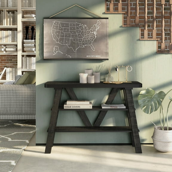 Furniture of America Birch 2-Shelf Console Table, Black Oak