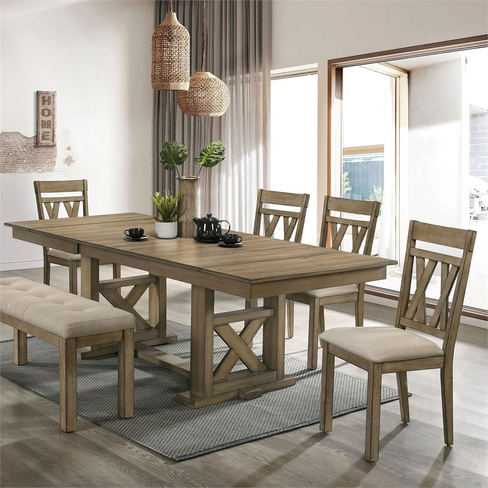 Furniture of America Birch Rustic Wood 5-Piece Dining Set in Light ...