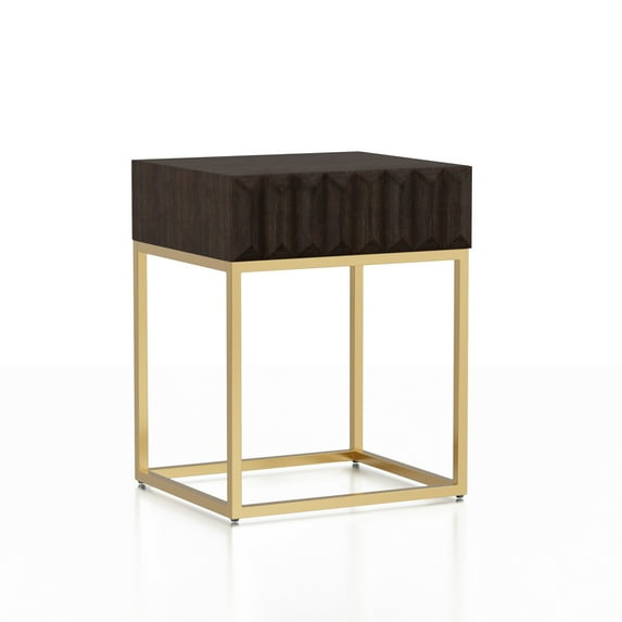 Furniture of America Bird Contemporary Steel 1-Drawer Accent Table by Walnut 24"H x 19"W x 16.5"D Rectangular Glam, Modern & Contemporary
