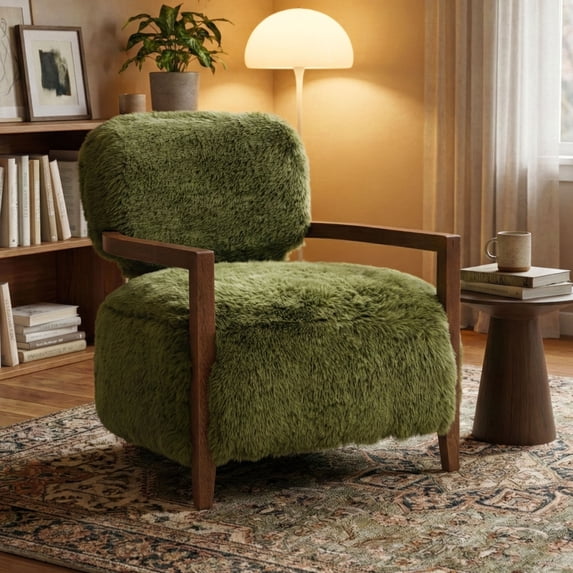 Furniture of America Birma Modern Faux Fur Ultra Soft Short Haired Accent Chair, Green
