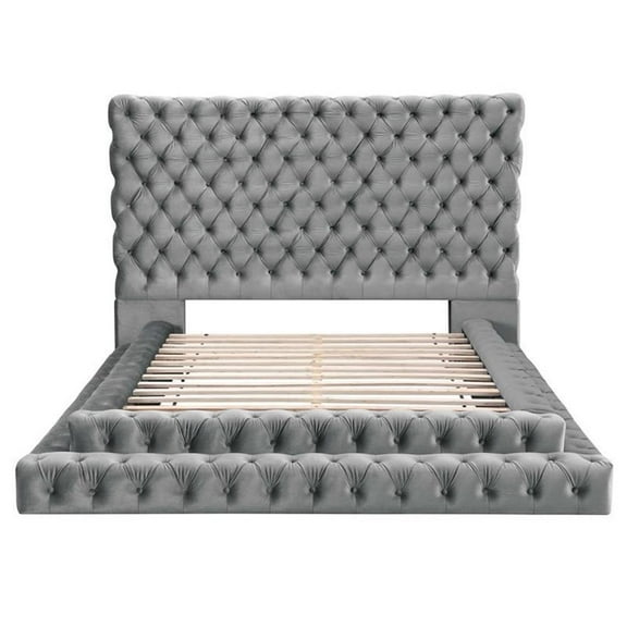 Furniture of America Biron Glam Fabric Tufted Platform King Bed in Gray