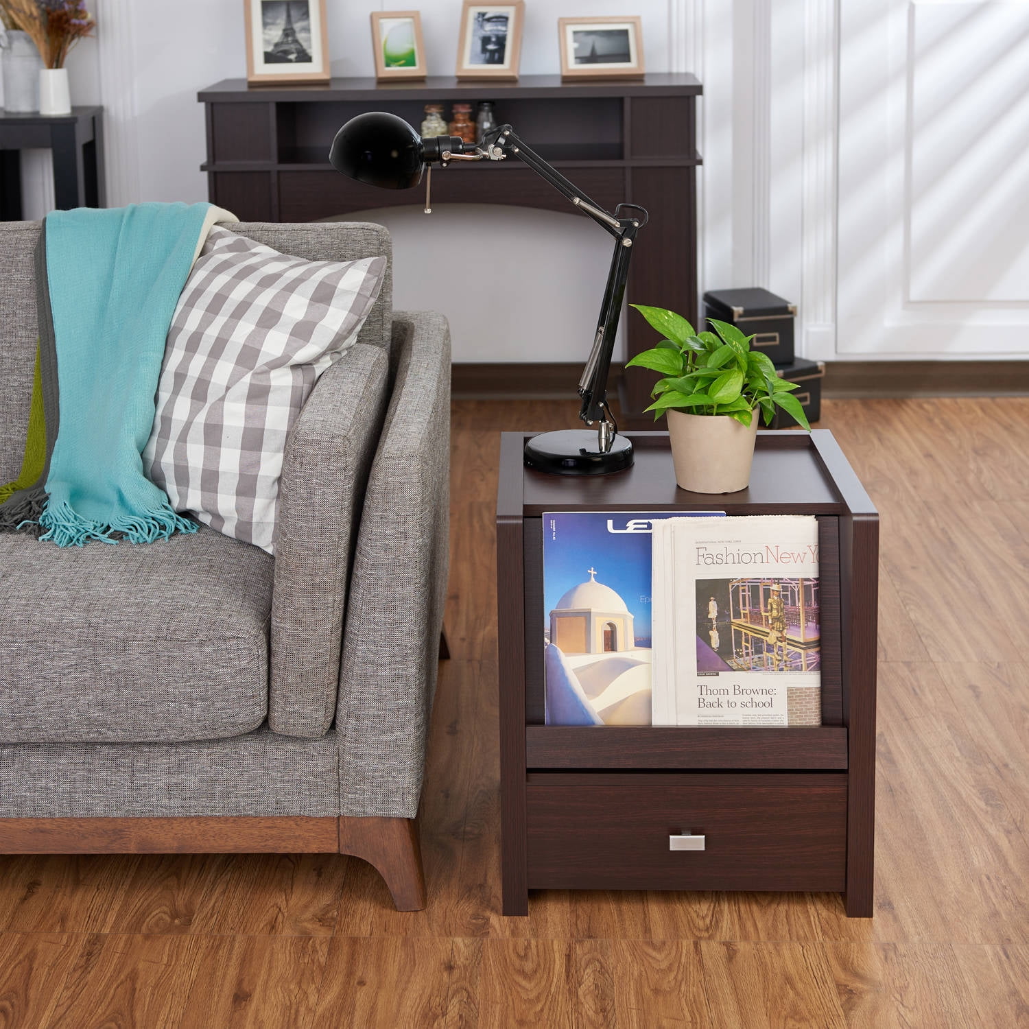 Furniture of America Boily Hidden Storage End Table, Walnut