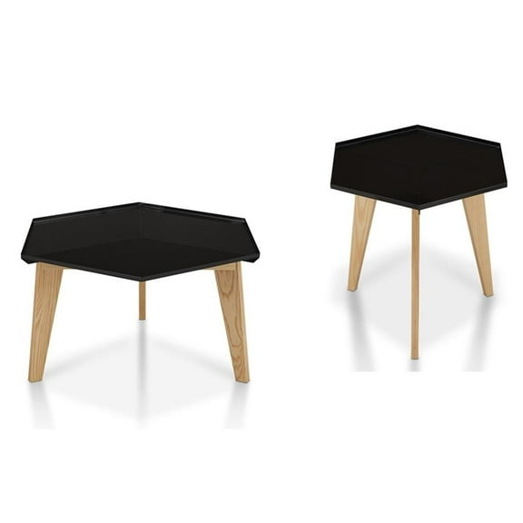 Furniture of America Bok 2-Piece Black Wood Coffee and End Table Set