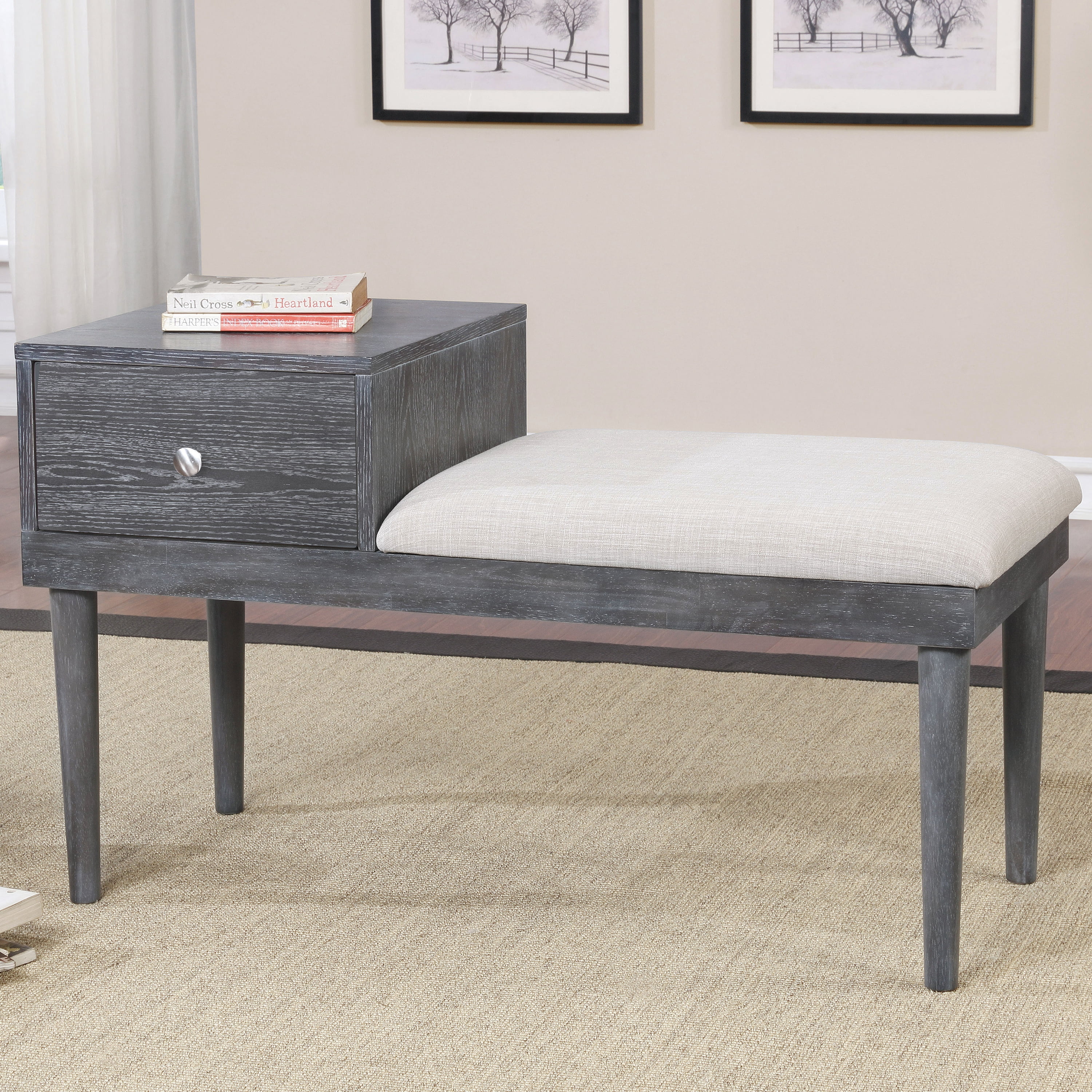 Furniture of America Bonnar 1-Drawer Accent Bench, Gray