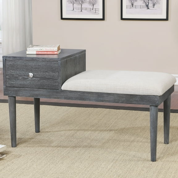 Furniture of America Bonnar 1-Drawer Accent Bench, Gray