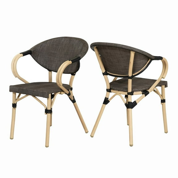 Furniture of America Borda Aluminum Patio Arm Chair in Brown (Set of 2)