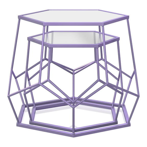 Furniture of America Boris Metal 2-Piece Nesting Accent Table Set in Purple