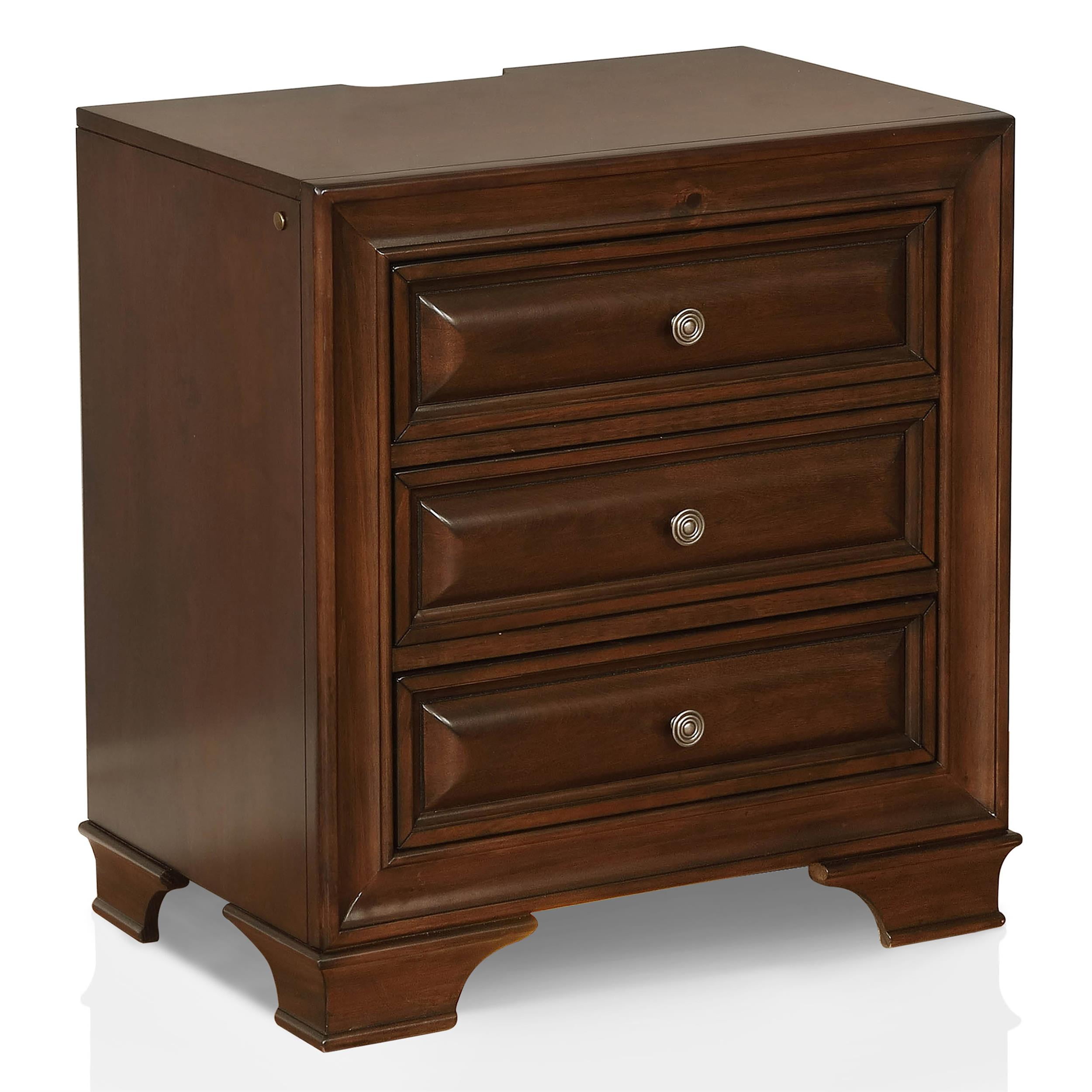 Cherry Wood 3-Drawer Nightstand with USB Ports and Nightlight