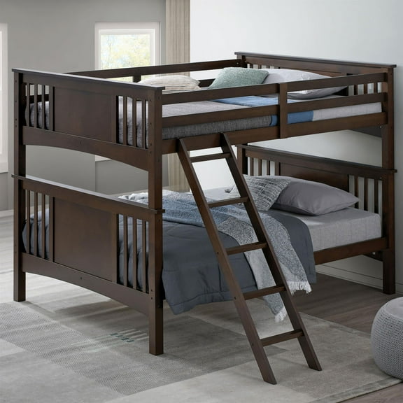 Furniture of America Brandster Solid Wood Full Over Full Bunk Bed in Dark Walnut
