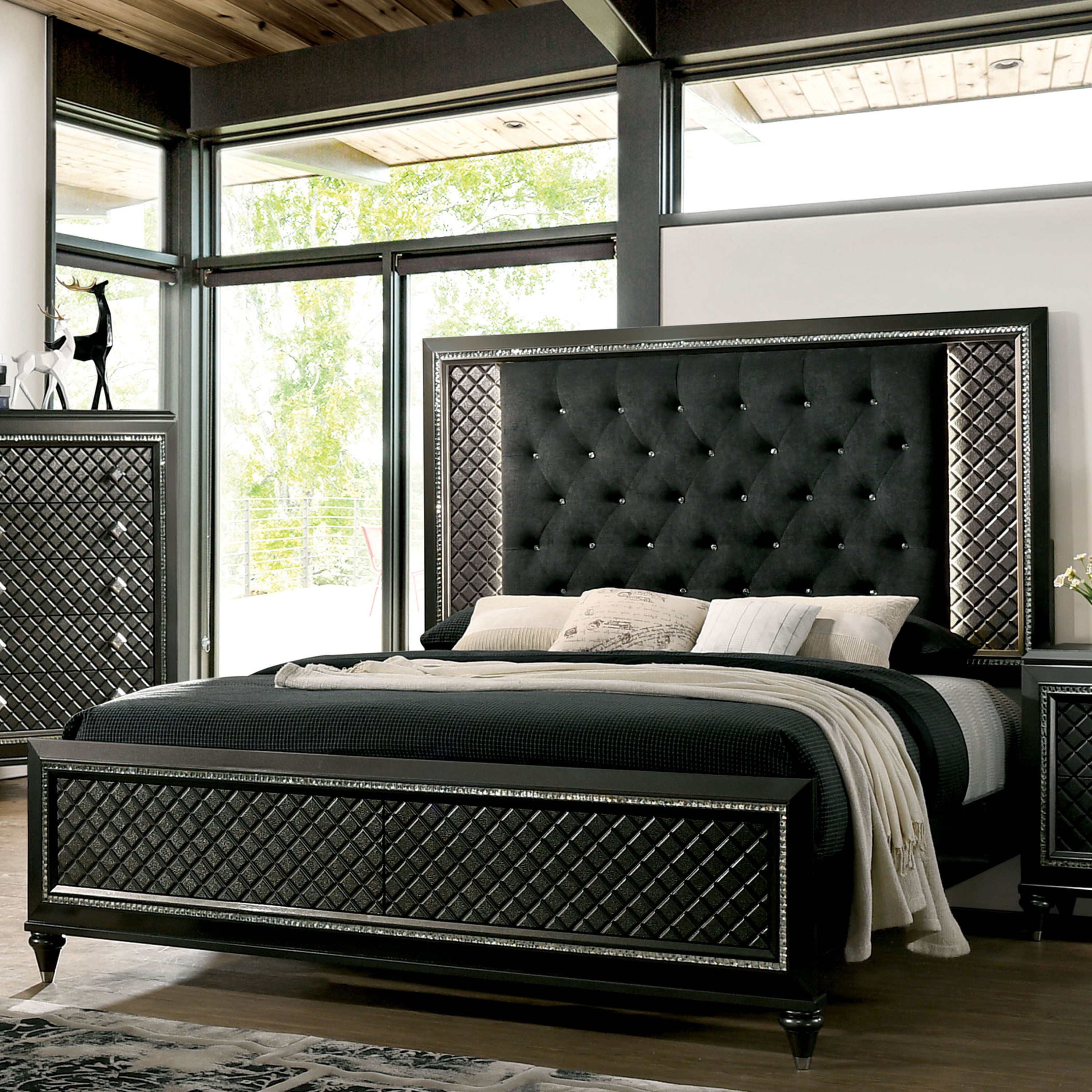 Furniture of America Braylene Bed, Queen, Metallic Gray and Black