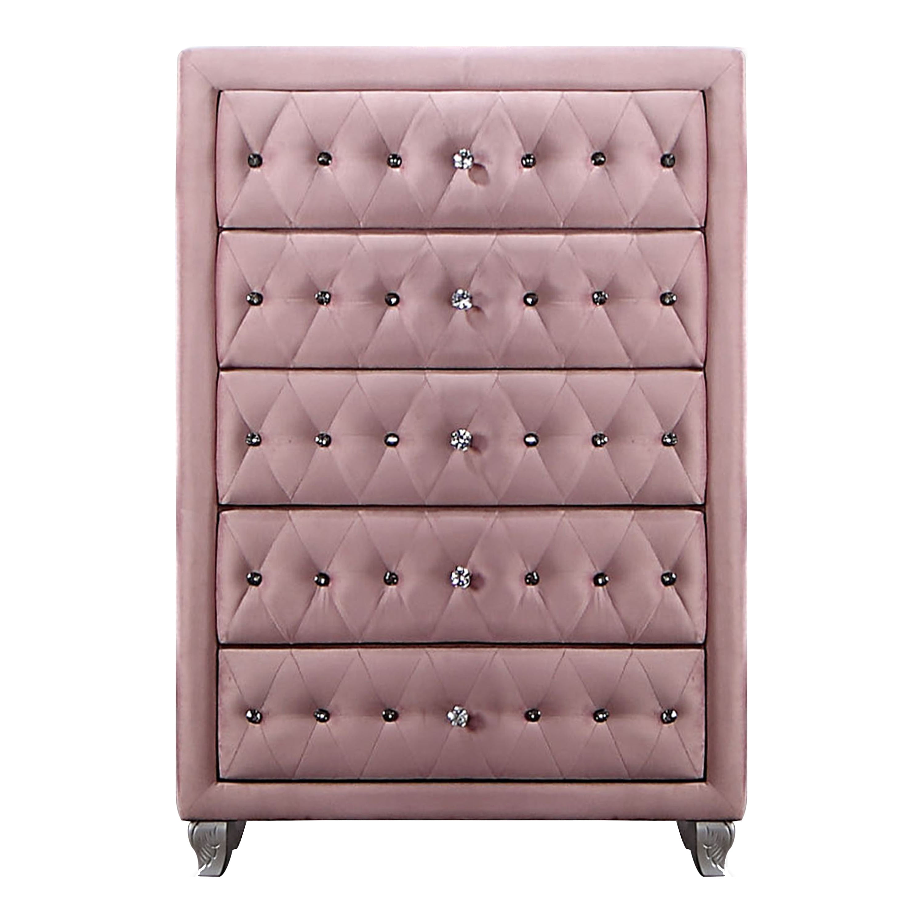 Furniture of America Breand Adult Glam 5-Drawer Vertical Dresser, Pink