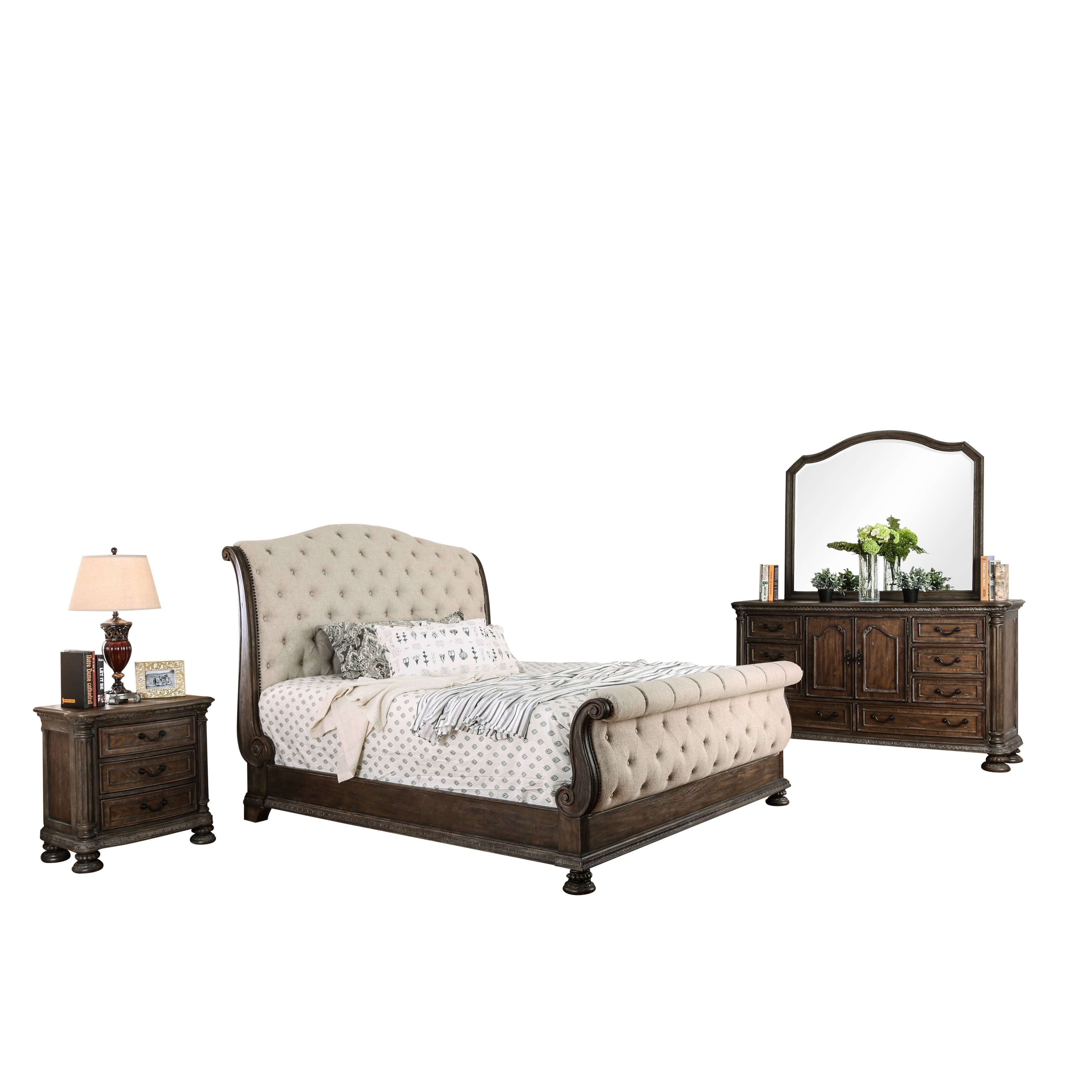 Furniture of America Brev Transitional Brown Fabric Tufted 4Piece
