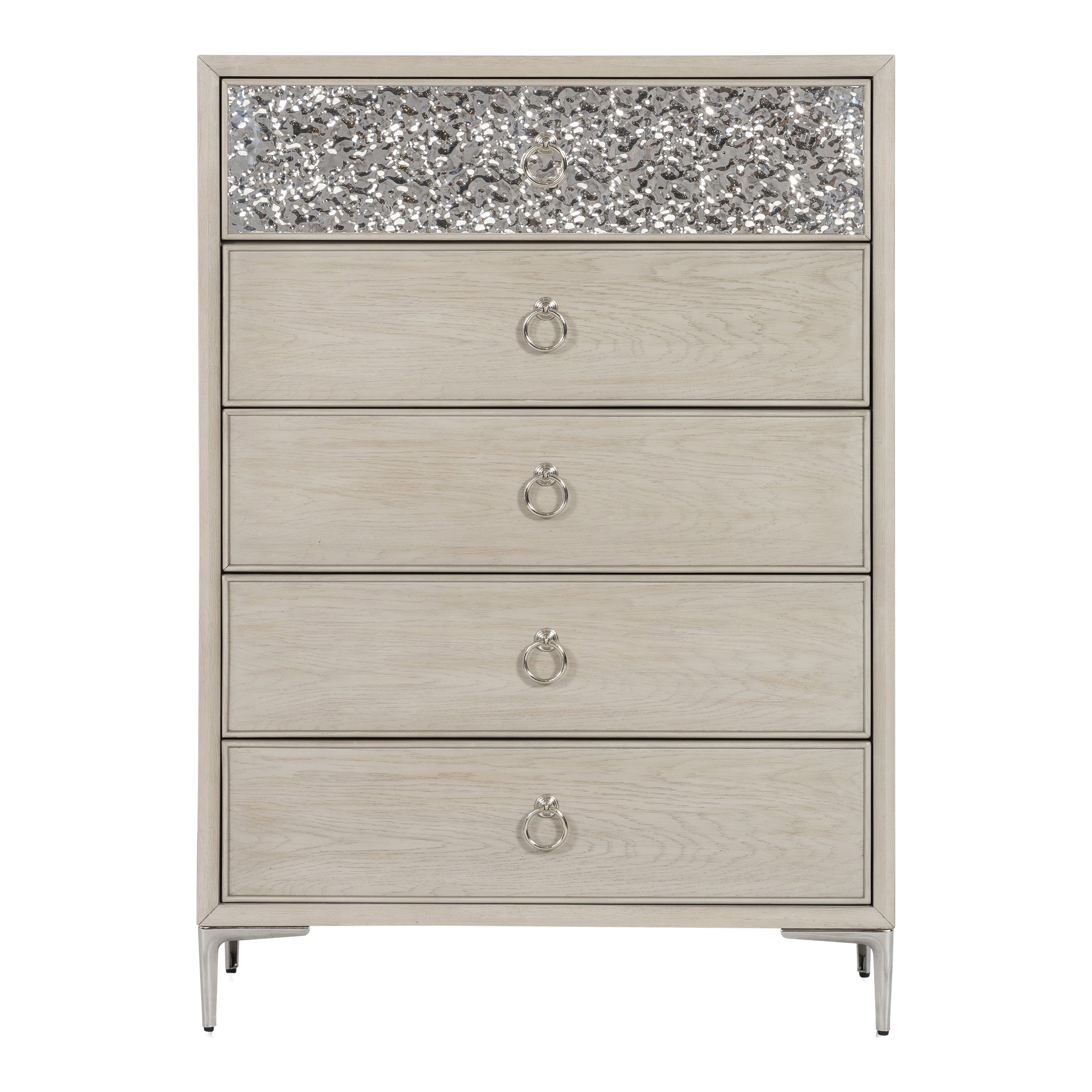 Natural Oak Vertical Chest with Hammered Stainless Steel Accent