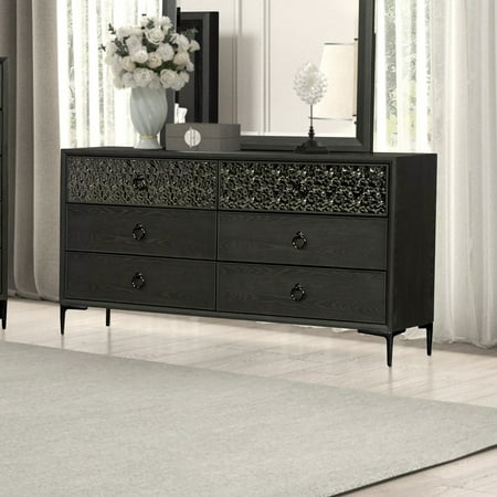 Furniture of America Brio 6-Drawer Solid Wood Bedroom Adult Double Dresser, Espresso