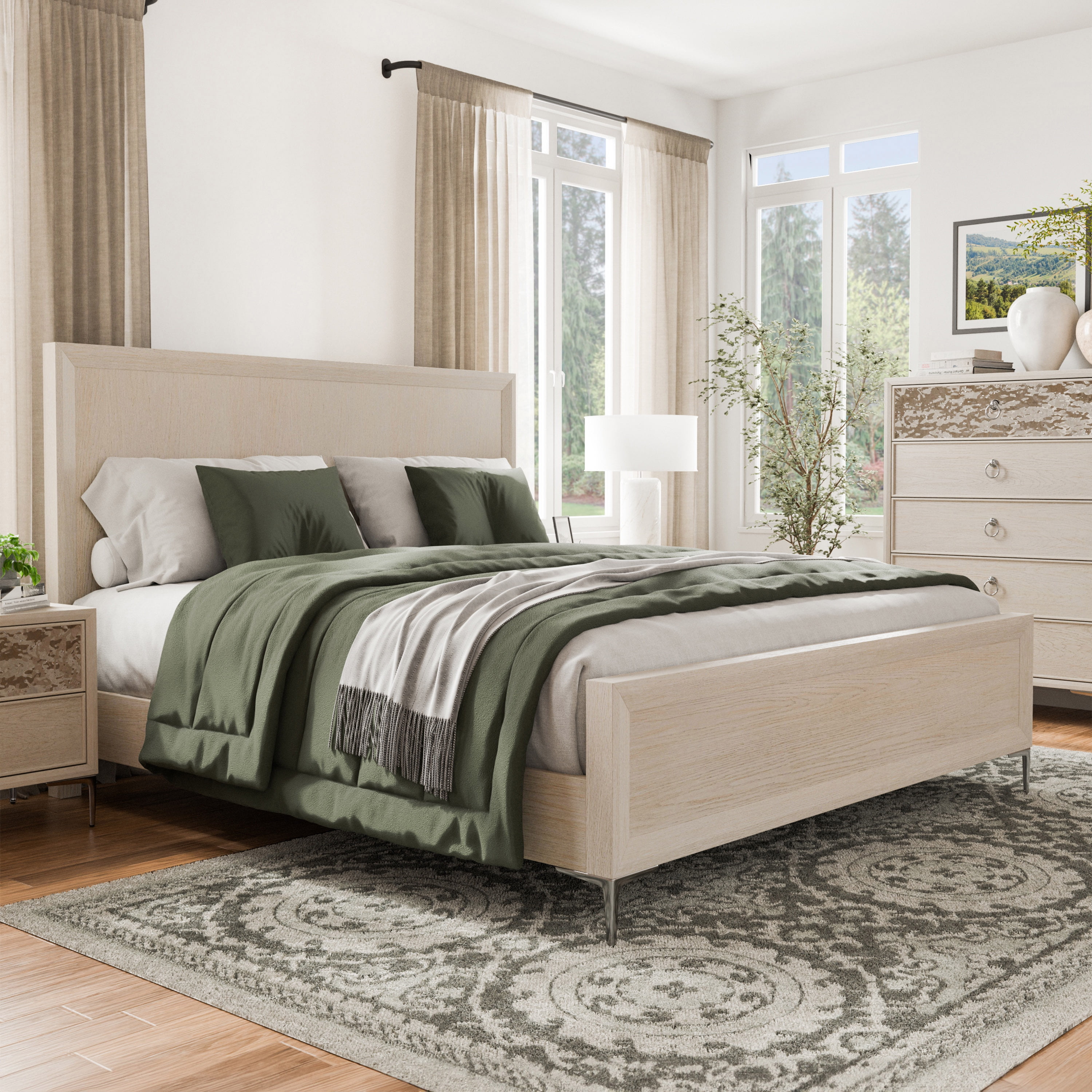 Furniture of America Brio Solid Wood King Panel Bed, Natural Oak