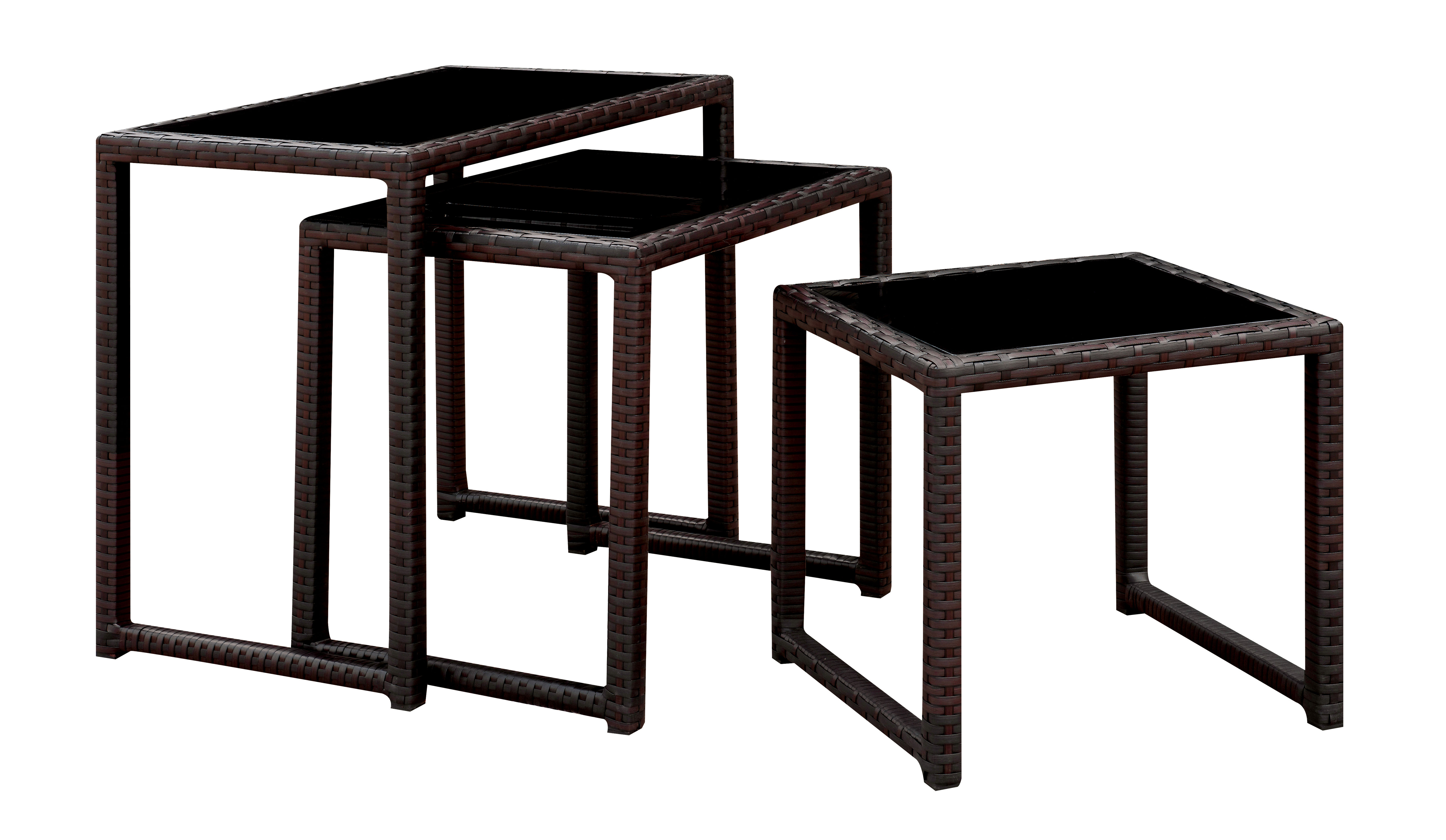 Furniture of America Bryer 3Piece Glass Top Nesting Tables, Espresso