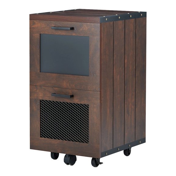 Furniture of America Brynn Industrial Wood Filing Cabinet with Casters in Walnut