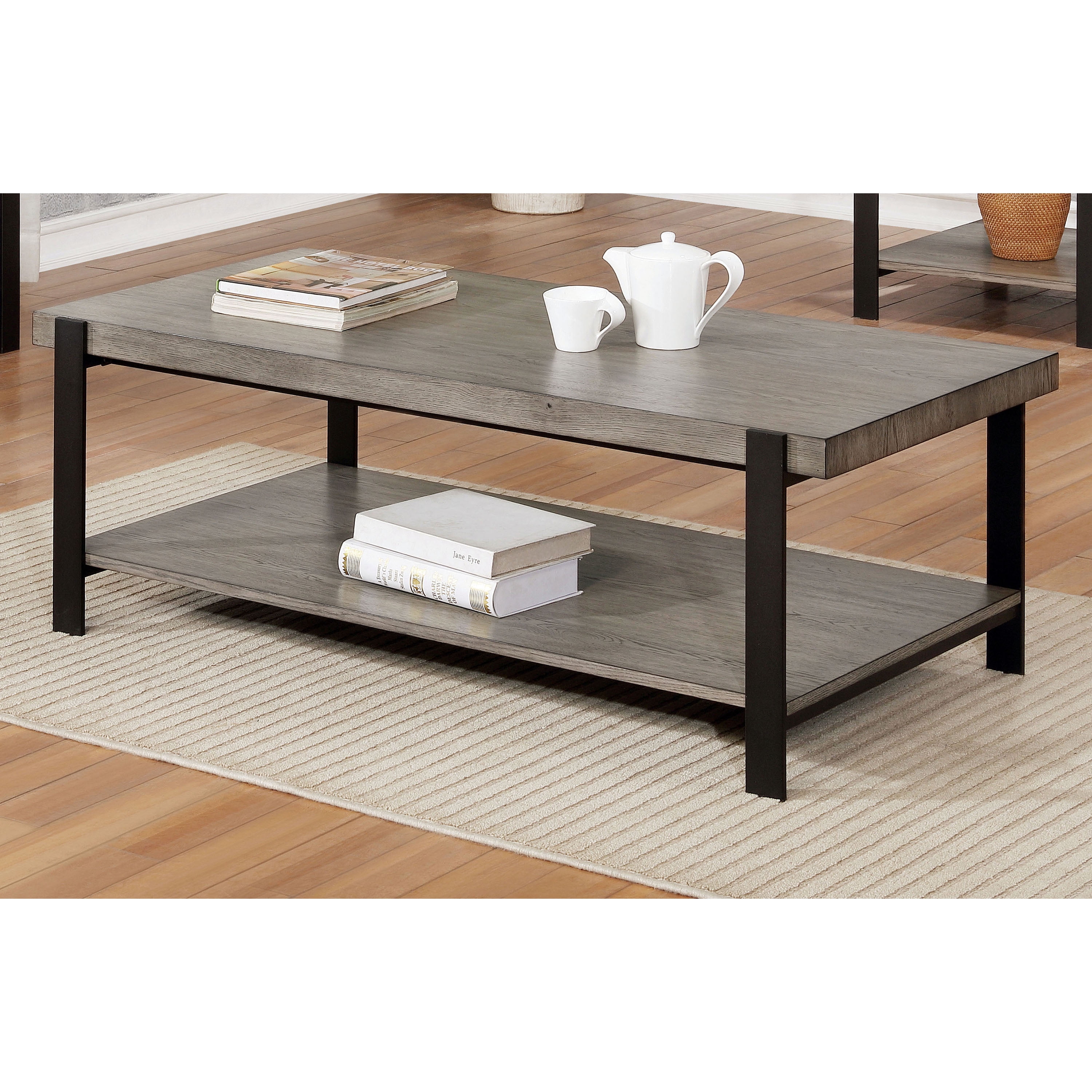 Furniture of America Budsing Coffee Table, Gray Wash and Sand Black