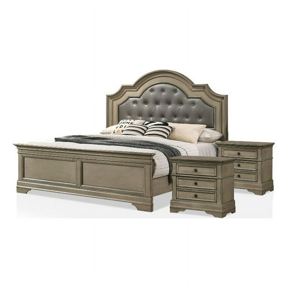 Furniture of America Bunde 3pc Gray Wood Bedroom Set-King + 2 Nightstands