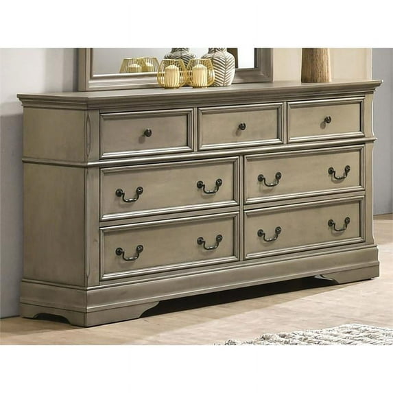 Furniture of America Bunde Transitional Solid Wood 7-Drawer Dresser in Warm Gray