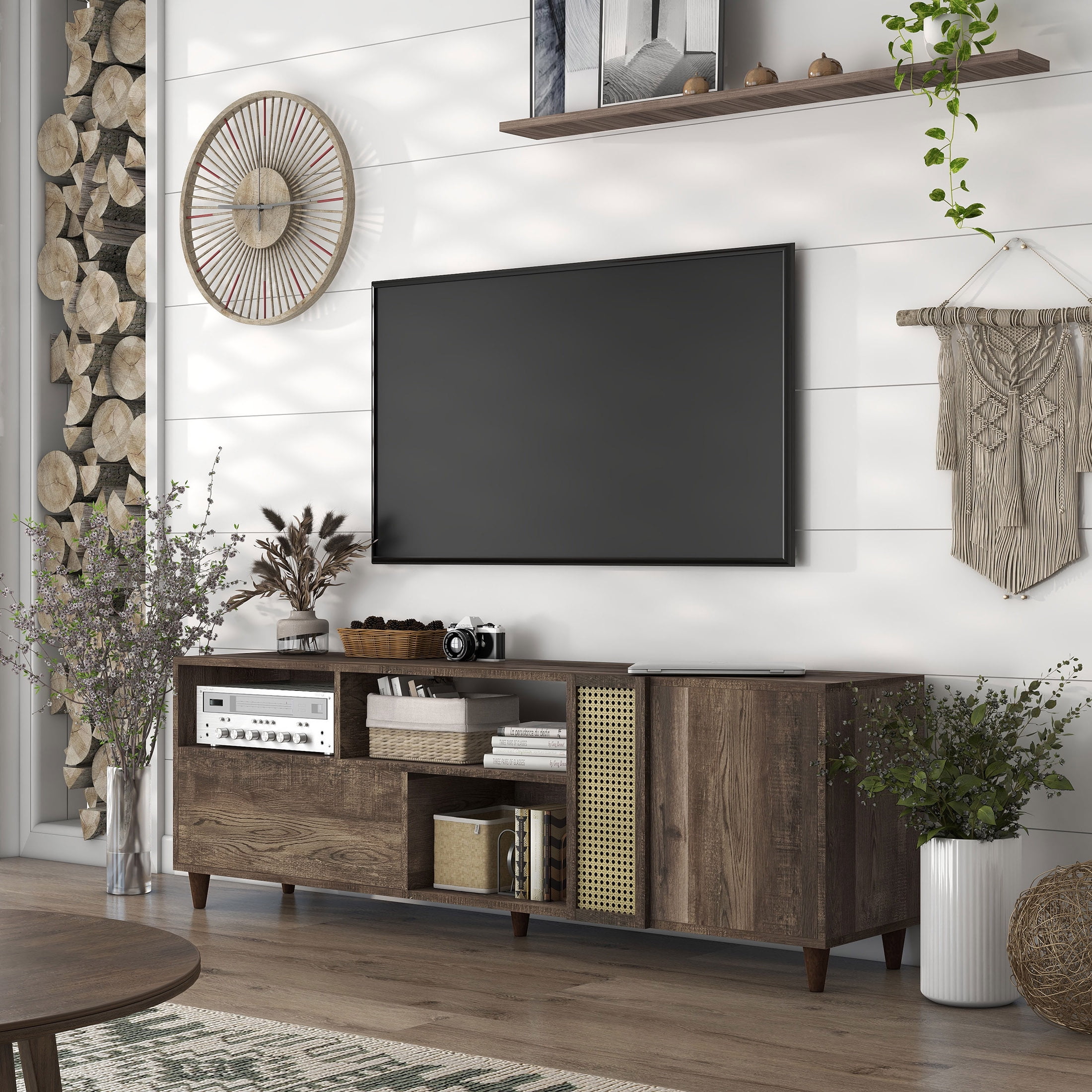 Furniture of America Burd TV Stand for TVs up to 78", Reclaimed Oak