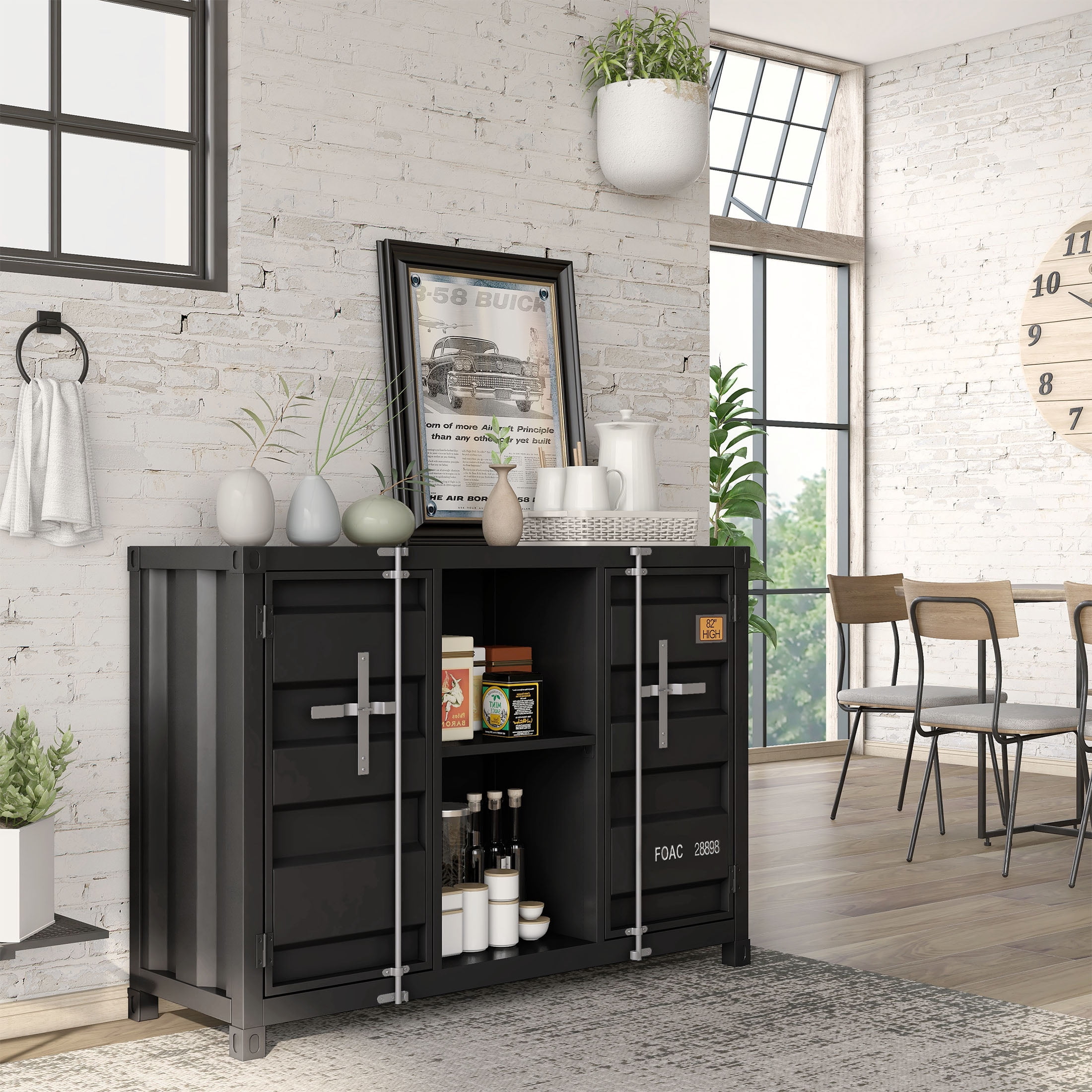Furniture of America Button Metal 6-Shelf Console Table, Sand Black