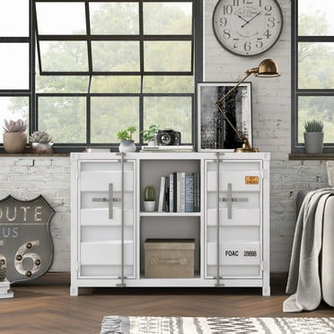 Furniture of America Button Metal 6-Shelf Console Table, Sand White