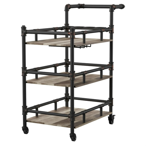 Furniture of America Byson Industrial Metal Bar Cart in Sand Black