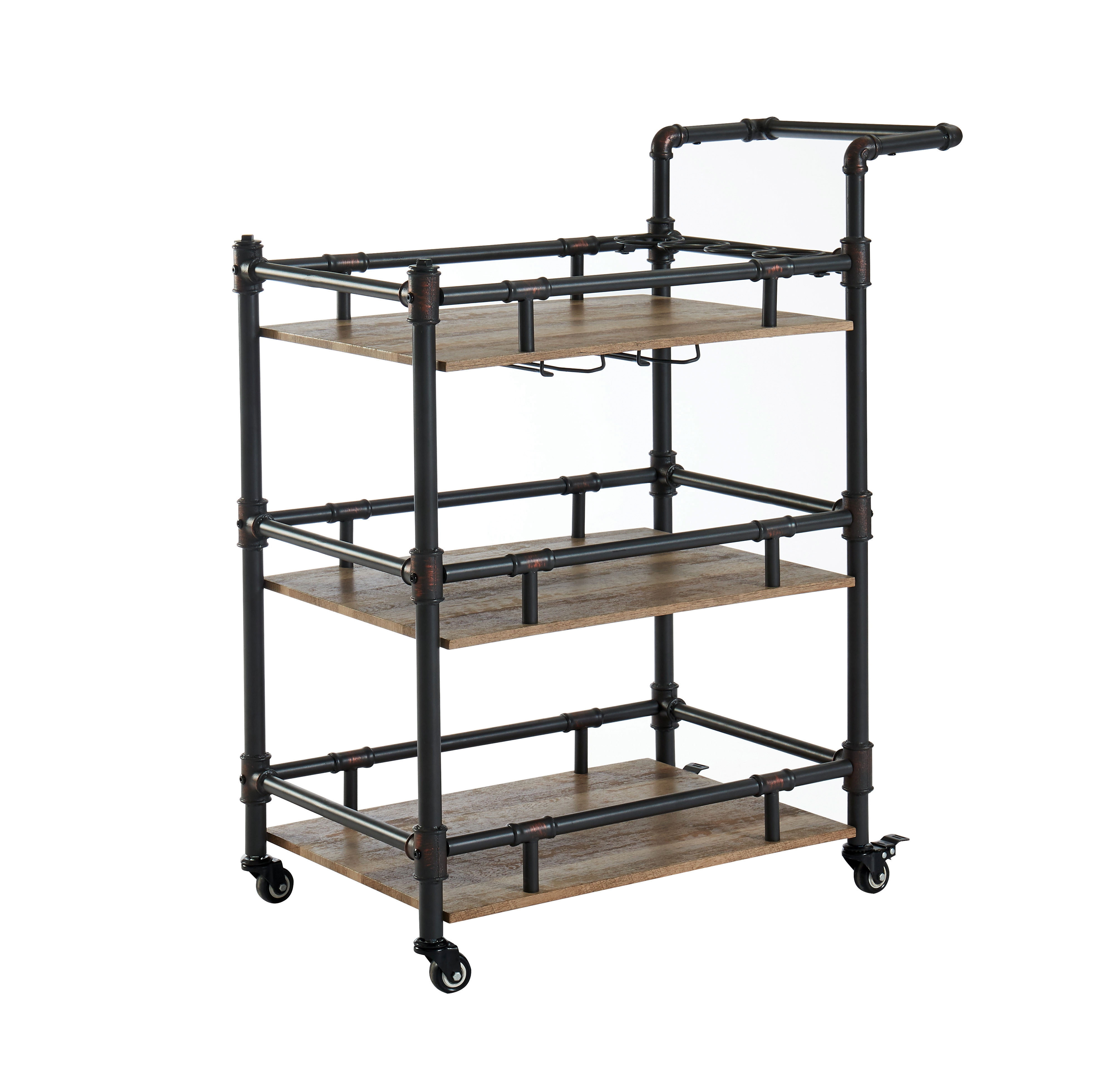 Furniture of America Byson Modern 3-Shelf Serving Cart, Sand Black