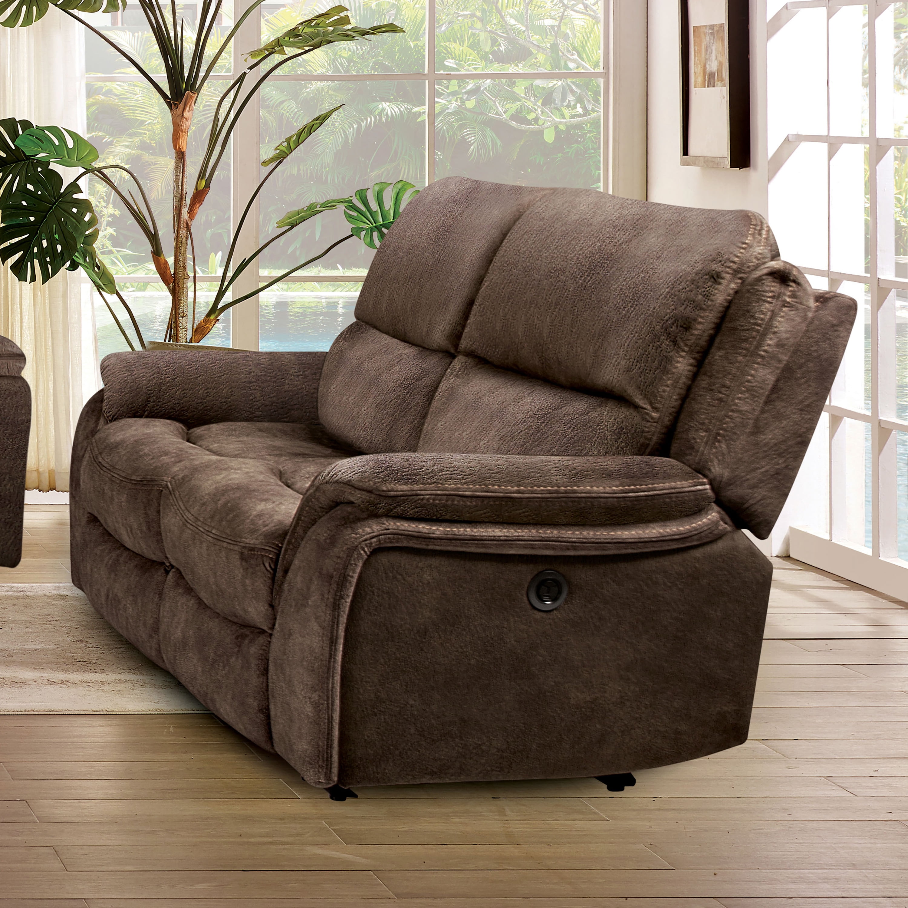 Furniture of America Caddo Upholstered Fabric Dark Brown Reclining Loveseat