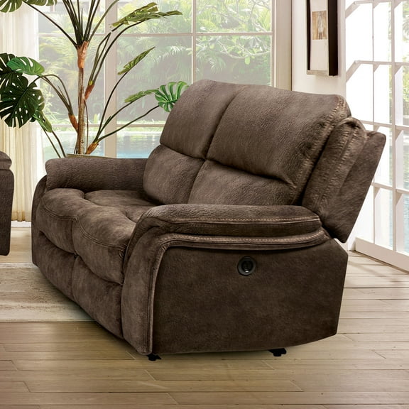 Furniture of America Caddo Upholstered Fabric Dark Brown Reclining Loveseat