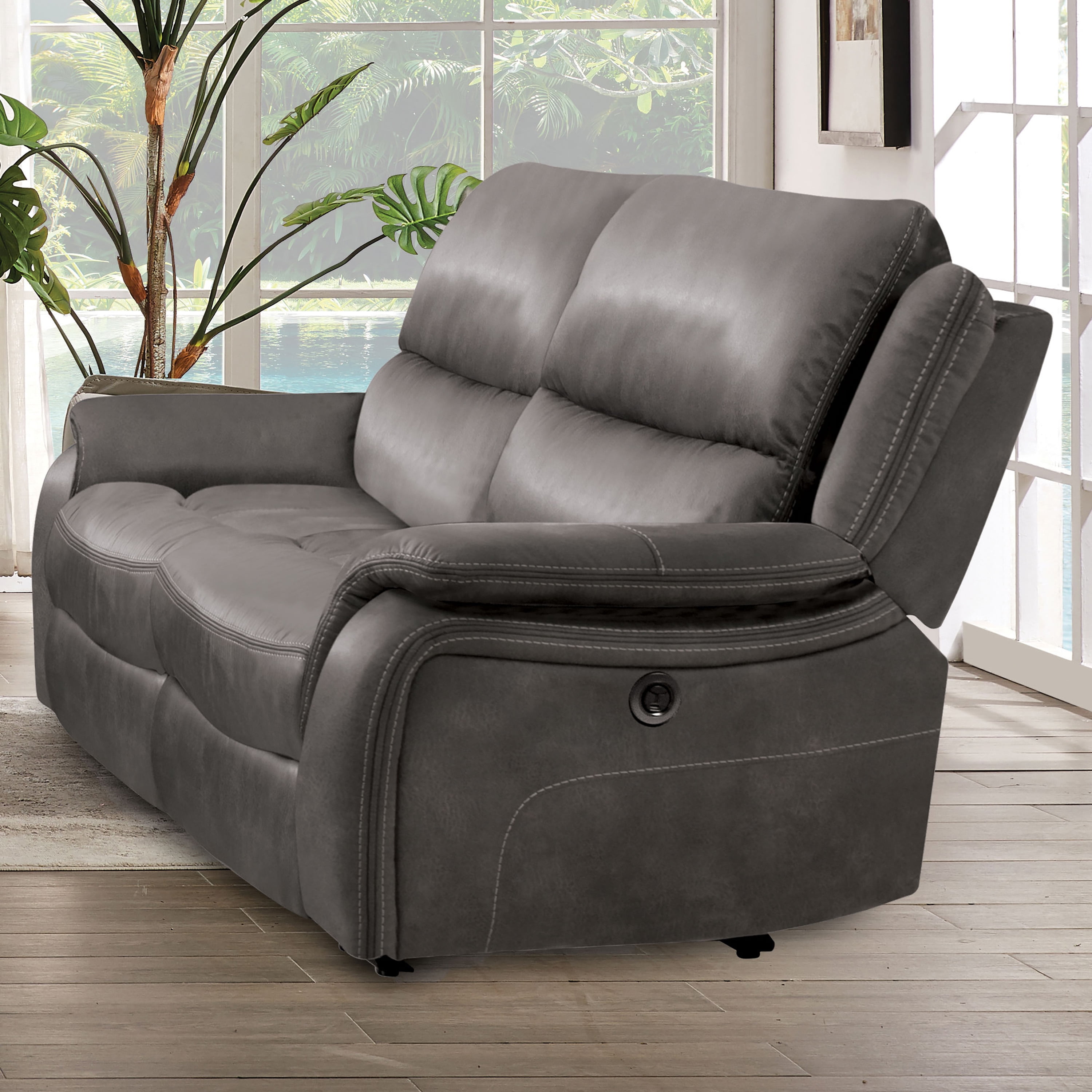 Furniture of America Caddo Upholstered Fabric Dark Gray Reclining Loveseat
