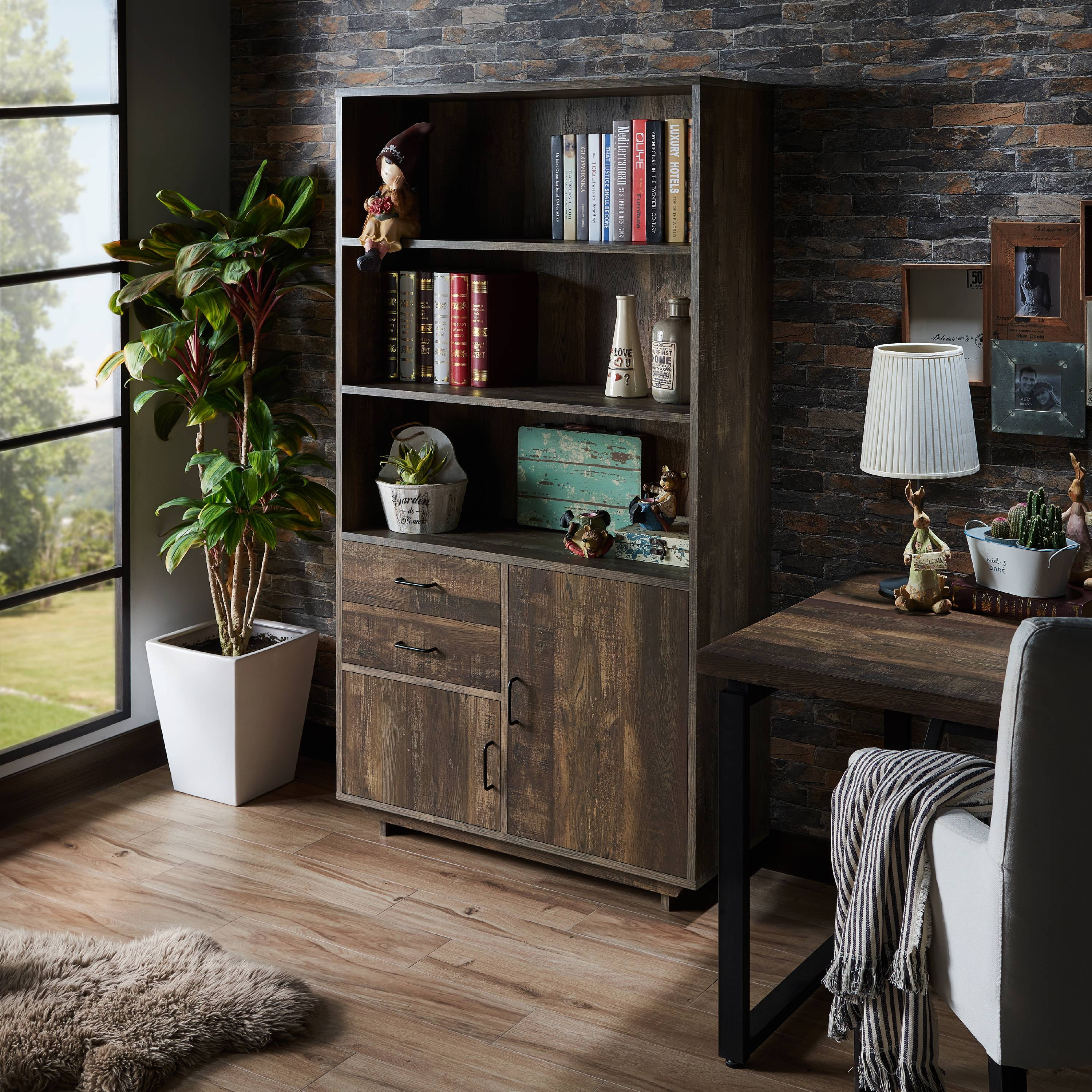 Furniture of America Cadena Multi-Storage Bookcase, Reclaimed Oak