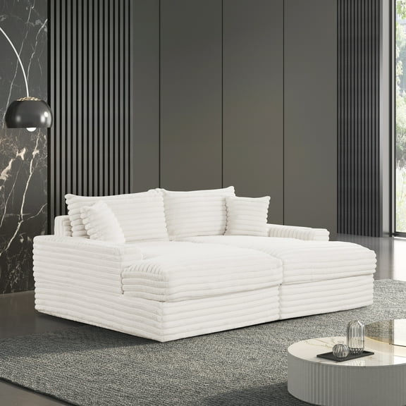 Furniture of America Cafein Contemporary Chenille Indoor Double Chaise with USB Port, White