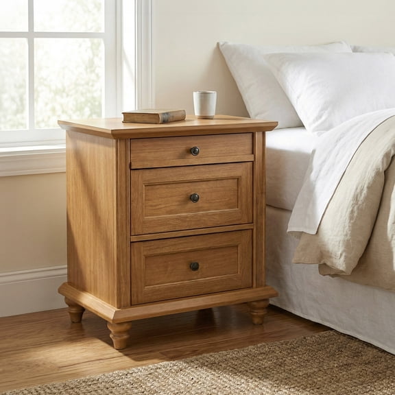 Furniture of America Calix Traditional Wood 3-Drawer Nightstand, Oak