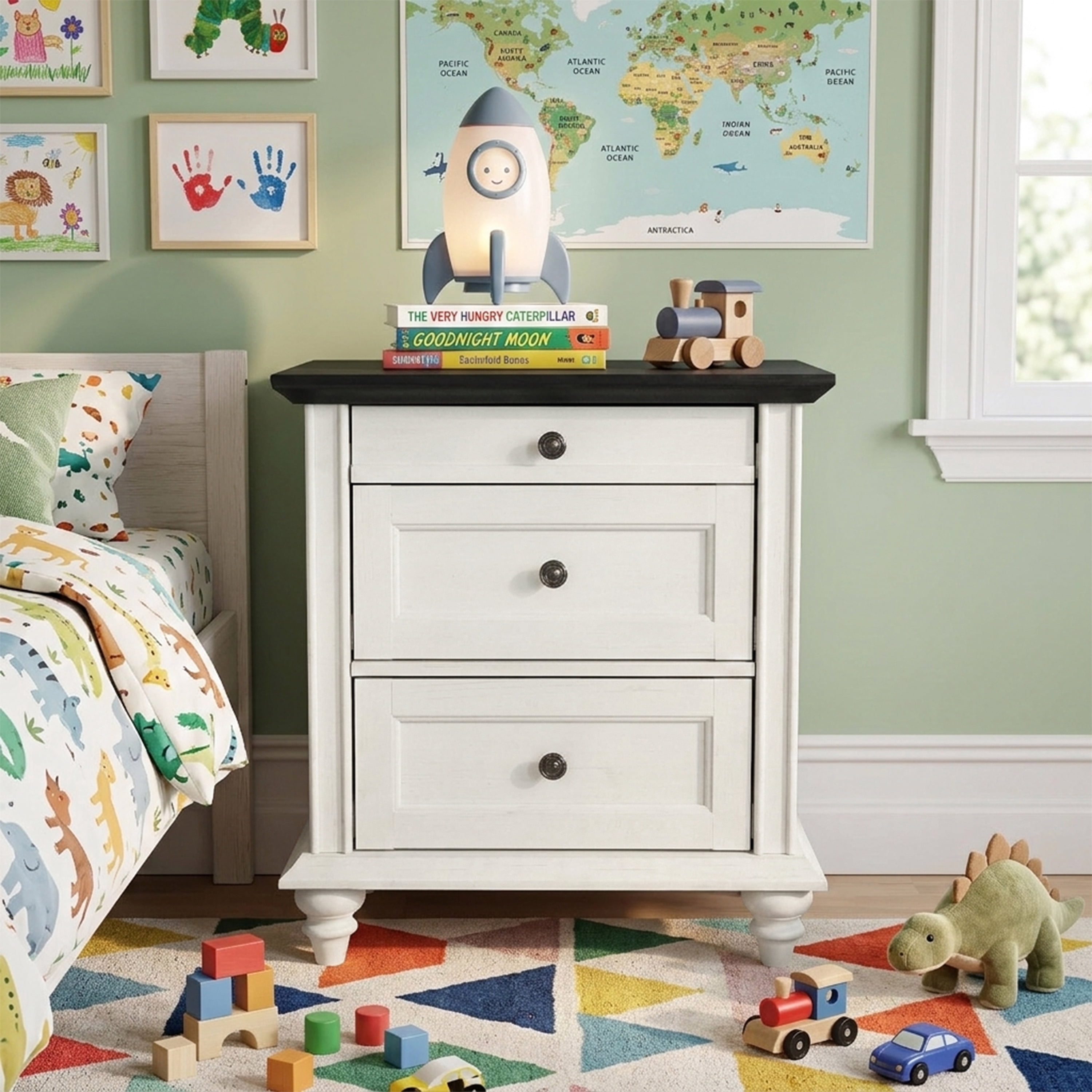 Furniture of America Calix Traditional Wood 3-Drawer Kids Nightstand, White