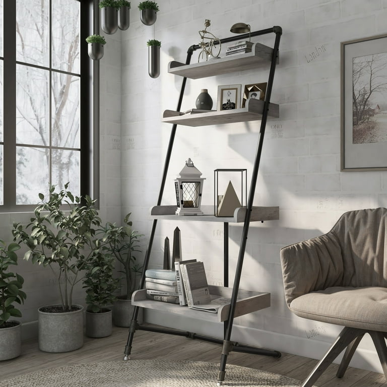 Grey display shelves top