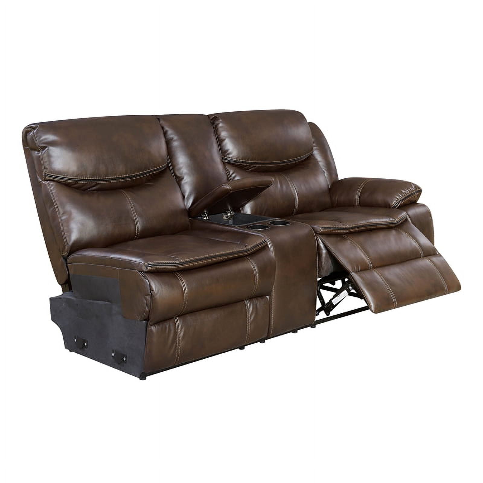 Furniture of America Calvin Faux Leather Reclining Loveseat and Console in Brown