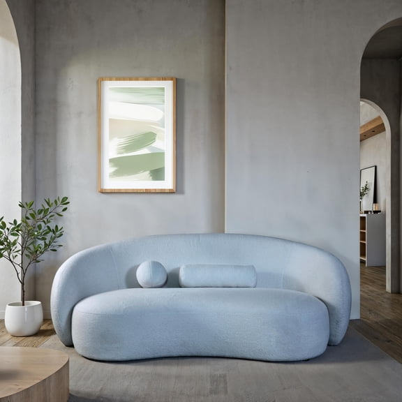 Furniture of America Caro Modern Chenille Low Profile Sofa with Pillows, Powder Blue