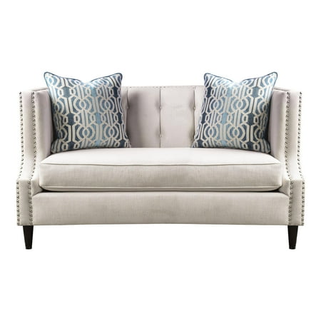 Furniture of America Carrie Microfiber Nailhead Loveseat in Beige