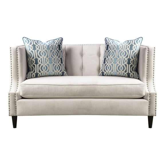 Furniture of America Carrie Microfiber Nailhead Loveseat in Beige