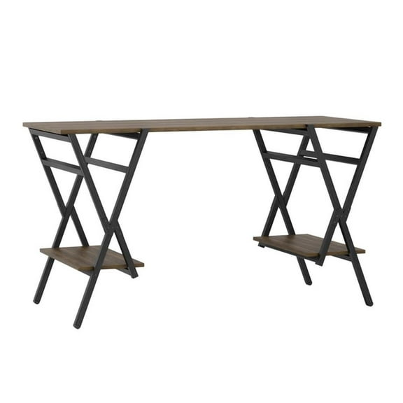 Furniture of America Carti Rustic Wood 2-Shelf Writing Desk in Oak and Gun Metal