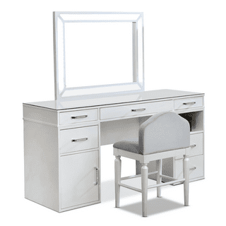 GLAM MARY WHITE VANITY WITH CLEAR GLASS TOP