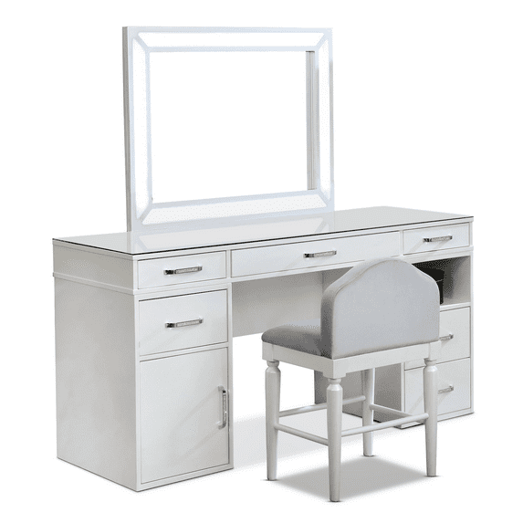 Furniture of America Carzen Wood 3-Piece LED Vanity Set, Glossy White